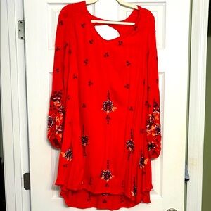 Free People Embroidered Red Floral Dress